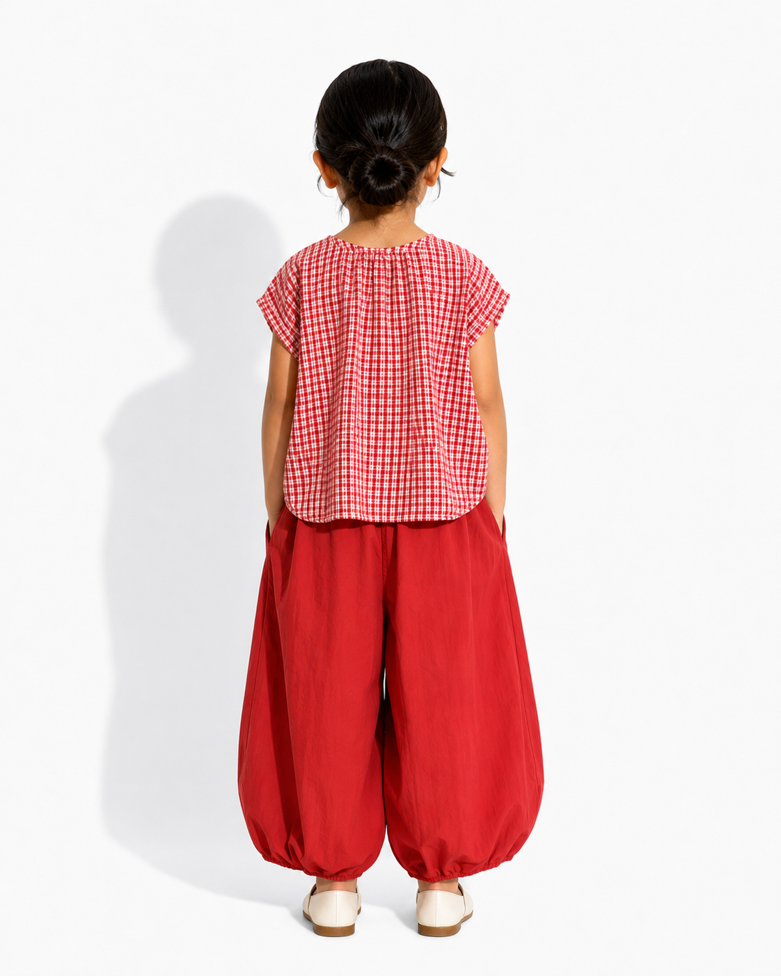 Gingham Balloon Pants Co-ord Set-Red