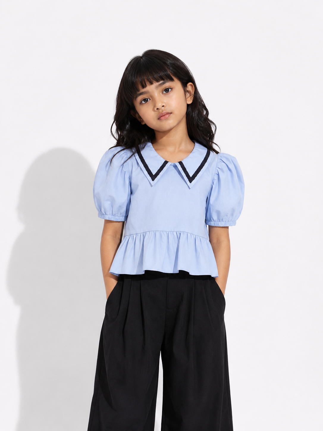Sailor Collar Peplum Top - Front