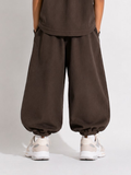 Brown Pleated Balloon Pants for boys - cropped front - Kropps