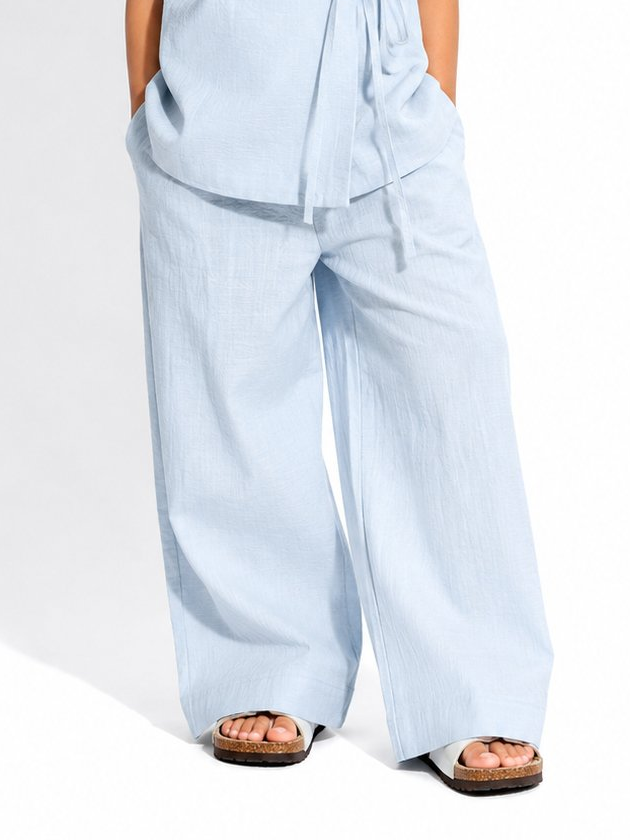 Wide Leg Trousers-Sky Blue
