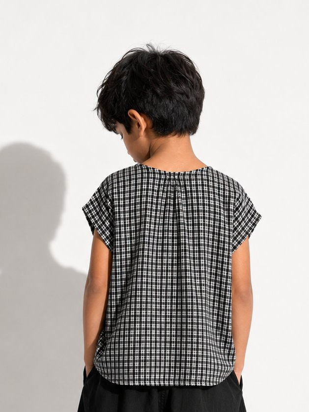 Monochrome Gingham Top- Black