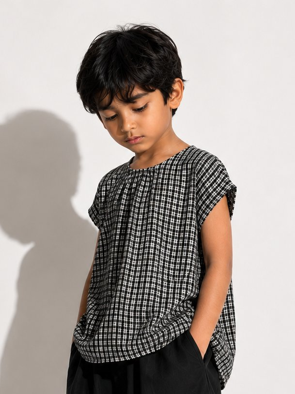 Monochrome Gingham Top- Black