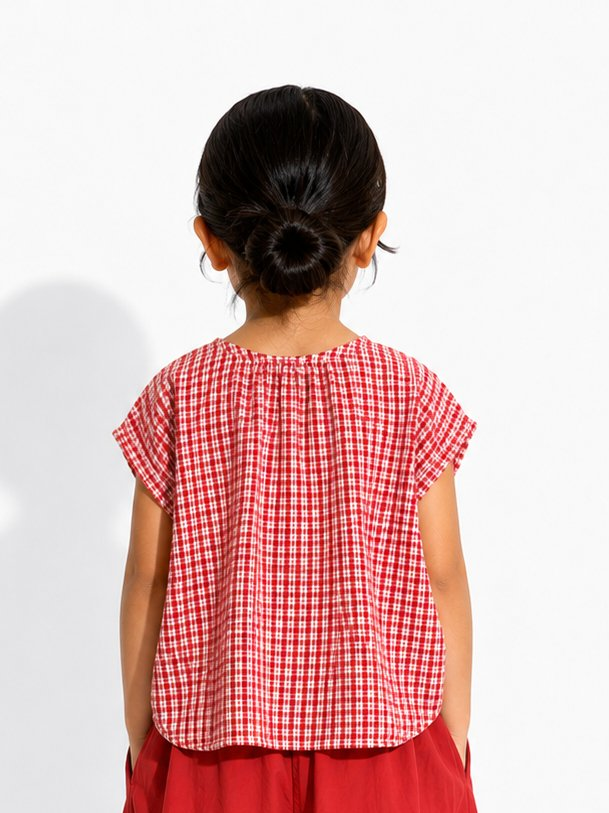 Gingham Gathered Top- Red